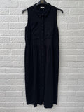 Hush Linen Mix Black Button Up Midi Length Sleeveless Dress Size UK 14
