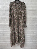 ME+EM Brush Stroke Floral Print Georgette Maxi Dress Khaki/Pink Size UK 16