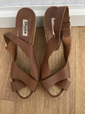 Dune Tan Leather Wedge Heel Sandals Size UK 5