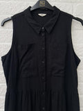 Hush Linen Mix Black Button Up Midi Length Sleeveless Dress Size UK 14