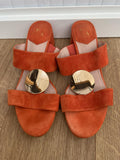 Moda In Pelle Orange Suede Block Heel Sandals Size UK 6