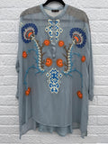 Vineet Bahl Anthropologie Blue Floral Embroidered Oversized Top Size Medium