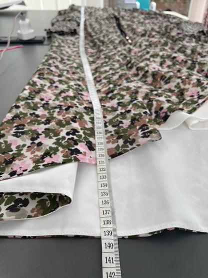 ME+EM Brush Stroke Floral Print Georgette Maxi Dress Khaki/Pink Size UK 16
