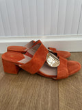Moda In Pelle Orange Suede Block Heel Sandals Size UK 6