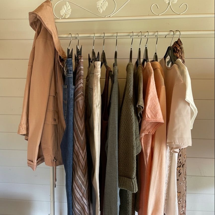 A rail of curated preloved clothing at Frankie & Ruby