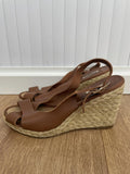 Dune Tan Leather Wedge Heel Sandals Size UK 5