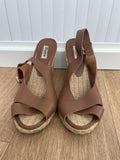 Dune Tan Leather Wedge Heel Sandals Size UK 5