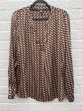 Dea Kudibal Santena Brown Print Silk Stretch Top Size XL