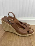 Dune Tan Leather Wedge Heel Sandals Size UK 5