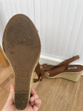 Dune Tan Leather Wedge Heel Sandals Size UK 5