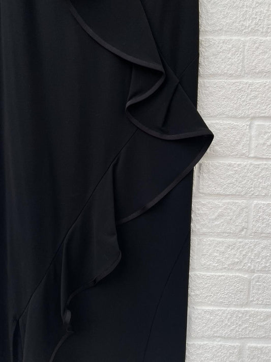 Donna Karan New York Black Stretch Knee Length Ruffle Shift Dress Size UK XL
