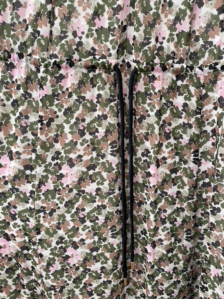 ME+EM Brush Stroke Floral Print Georgette Maxi Dress Khaki/Pink Size UK 16