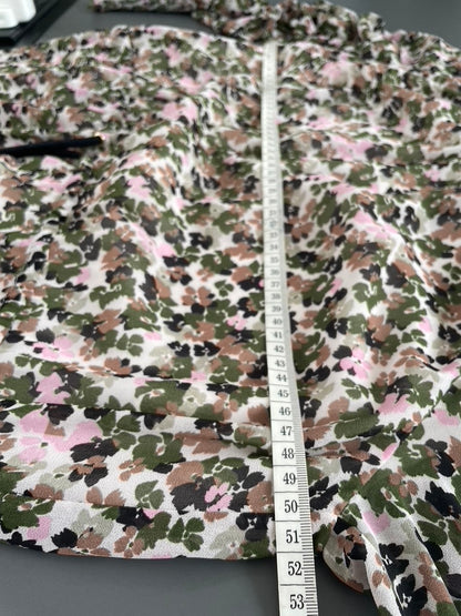ME+EM Brush Stroke Floral Print Georgette Maxi Dress Khaki/Pink Size UK 16