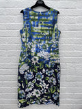Oscar De La Renta Blue/ Green Shift Dress Size UK 18