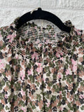 ME+EM Brush Stroke Floral Print Georgette Maxi Dress Khaki/Pink Size UK 16