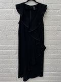 Donna Karan New York Black Stretch Knee Length Ruffle Shift Dress Size UK XL