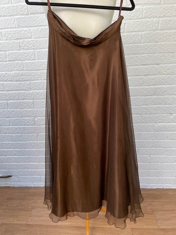 Leonard Cezair Vintage Bronze Silk Midi Skirt Size 14